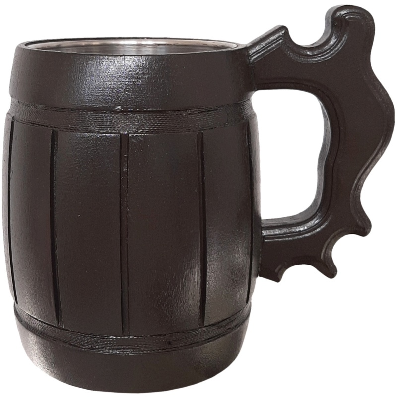 Tasse en bois foncé faite à la main de 0,5 L avec bords foncés et intérieur en acier inoxydable