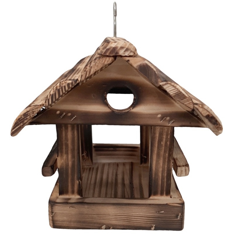 Mangeoire à oiseaux en bois brûlé