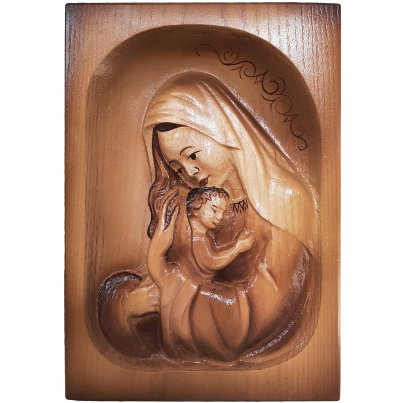 Tableau en bois de la Vierge Marie avec l'Enfant Jésus 18 x 25 cm
