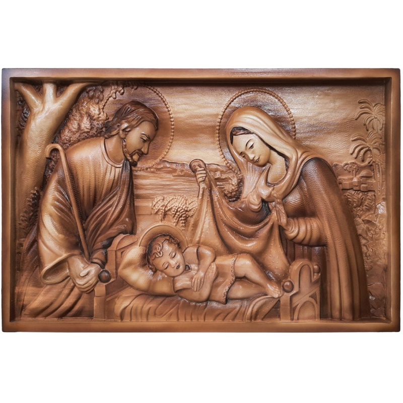 Peinture sur bois de la Sainte Famille, 75 x 49,5 cm