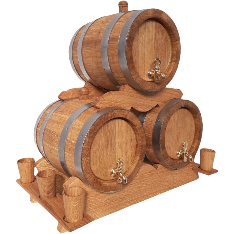 Tonneau à Vin En Bois De Pin 5 Litres - Avec Support Et Robinet, Décoration Bar, Pour Vin, Whisky, Rhum